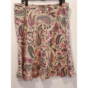 Petite Linen Blend Skirt, Size 16P, Paisley Flutter Skirt, Classic